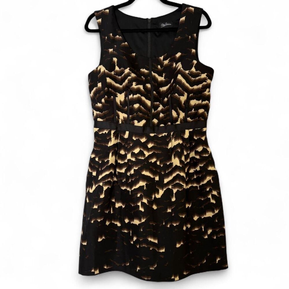 Vintage Oleg Cassini Patterned Cocktail Dress with Ribbon Corset Details size 10